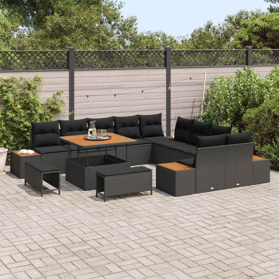 Tuinbankenset 13 pcs Zwart poly rattan
