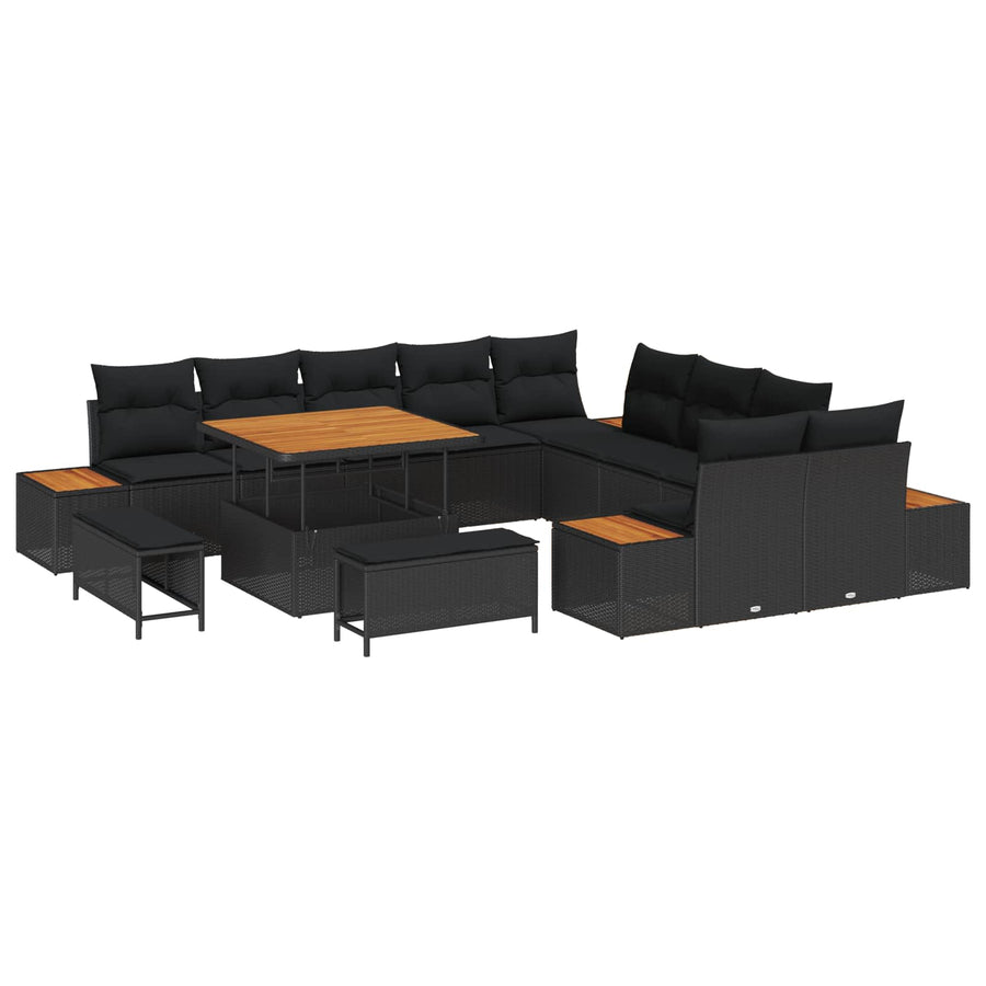 Tuinbankenset 13 pcs Zwart poly rattan
