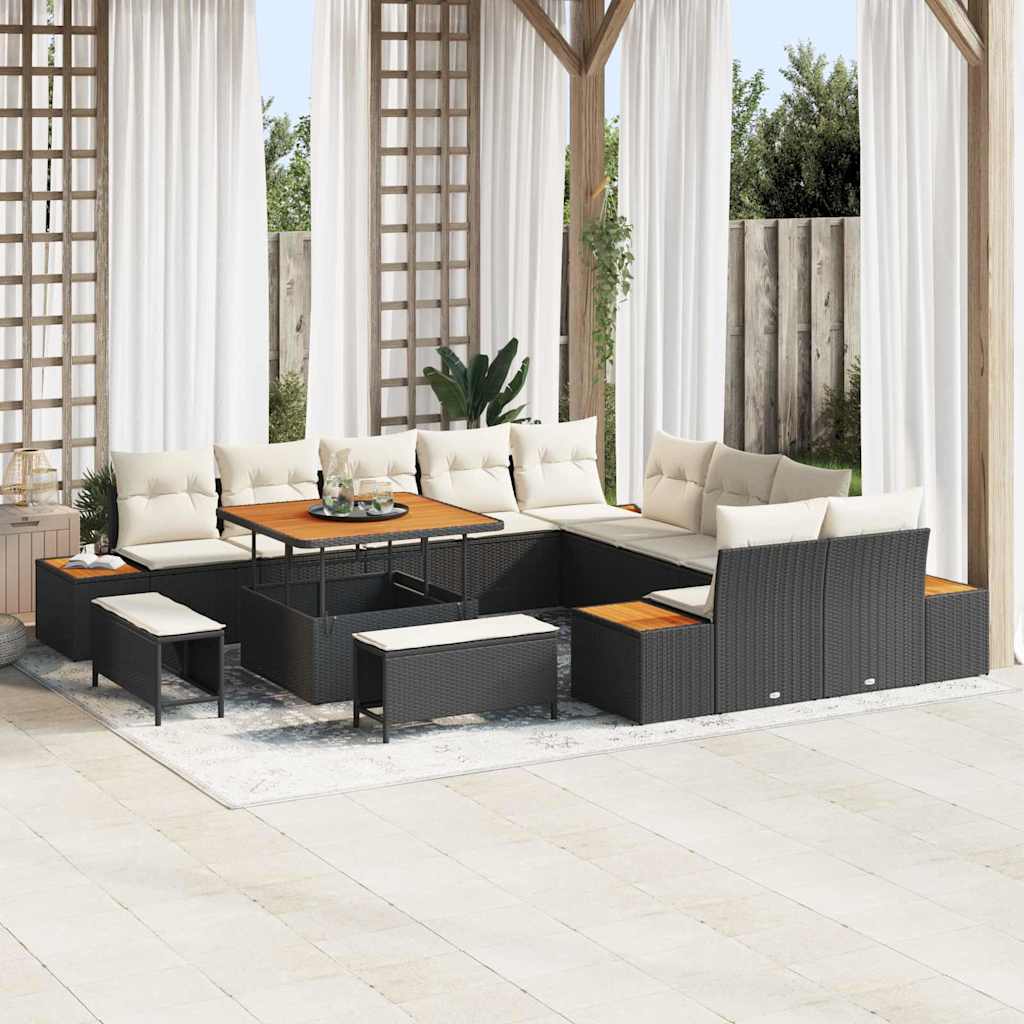 Tuinbankenset 13 pcs Zwart poly rattan