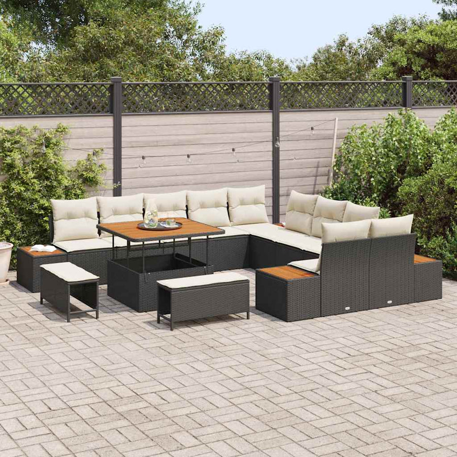 Tuinbankenset 13 pcs Zwart poly rattan