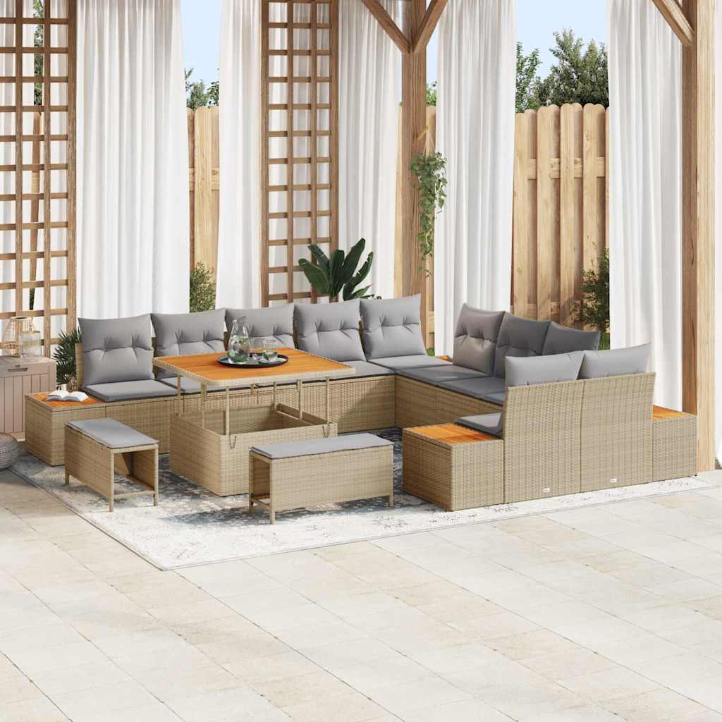 Tuinbankenset 13 pcs Beige poly rattan