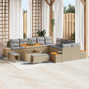 Tuinbankenset poly rattan acaciahout beige 13-delig