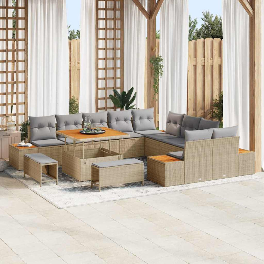 Tuinbankenset 13 pcs Beige poly rattan