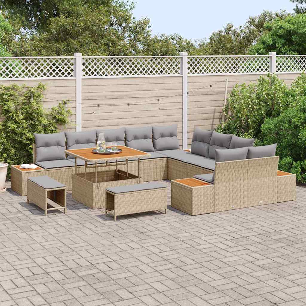 Tuinbankenset 13 pcs Beige poly rattan