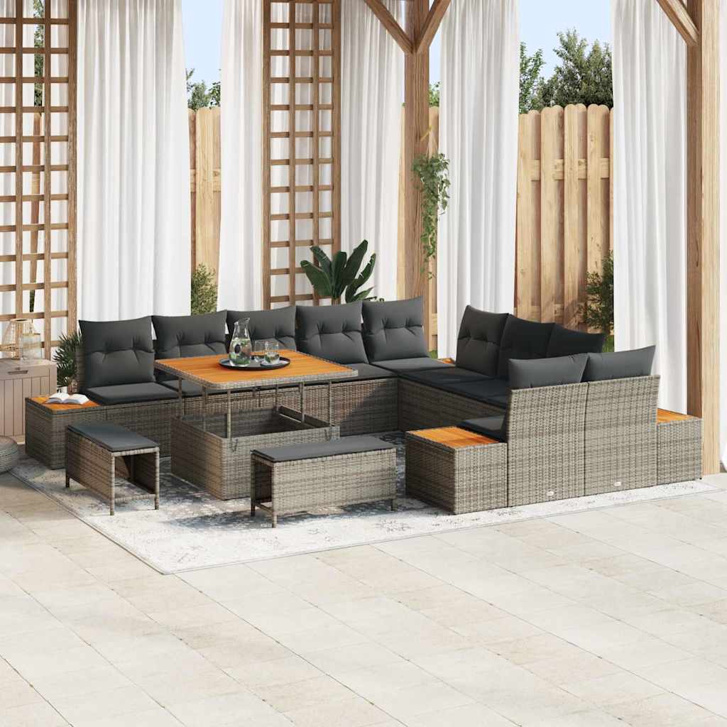Tuinbankenset 13 pcs Grijs poly rattan