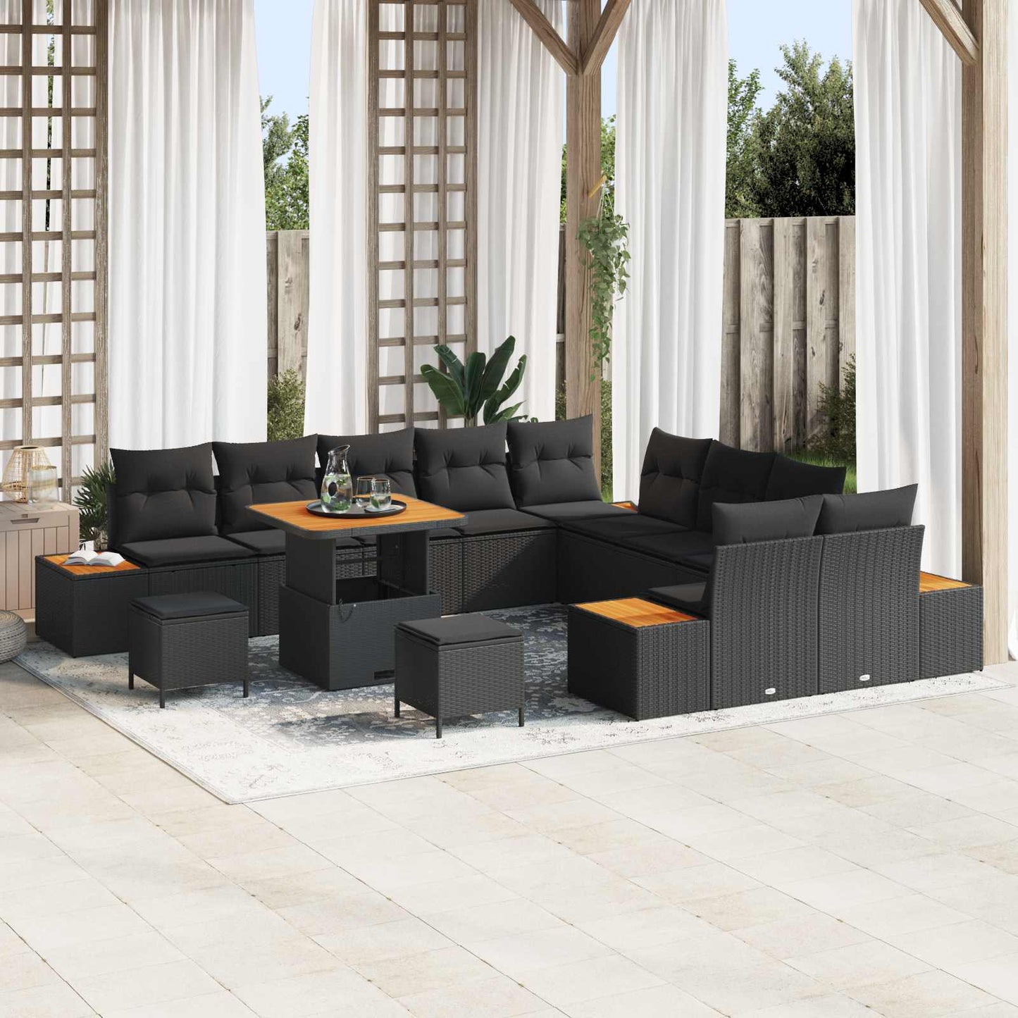 Tuinbankenset 13 pcs Zwart poly rattan