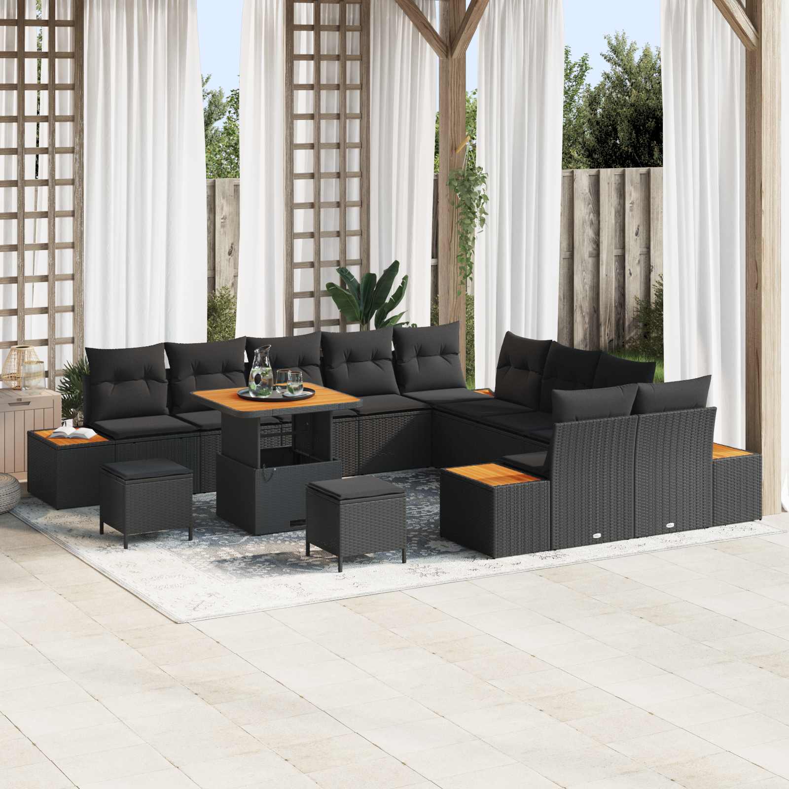 Tuinbankenset 13 pcs Zwart poly rattan