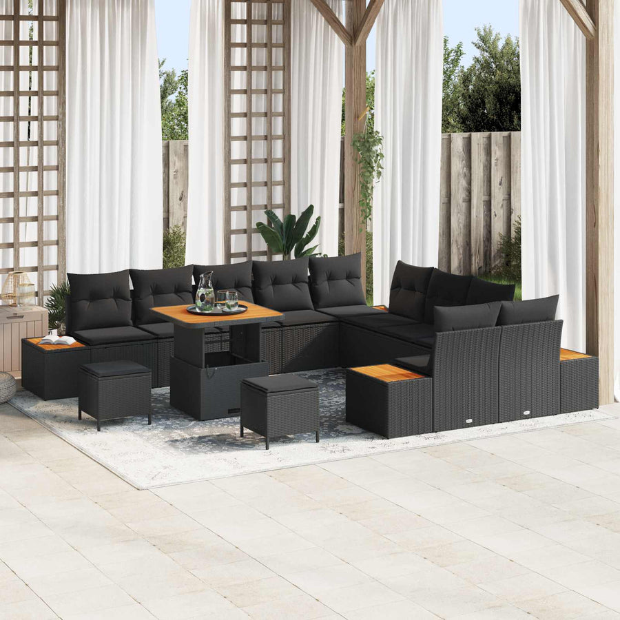 Tuinbankenset 13 pcs Zwart poly rattan