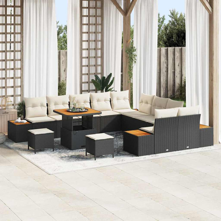 Tuinbankenset 13 pcs Zwart poly rattan