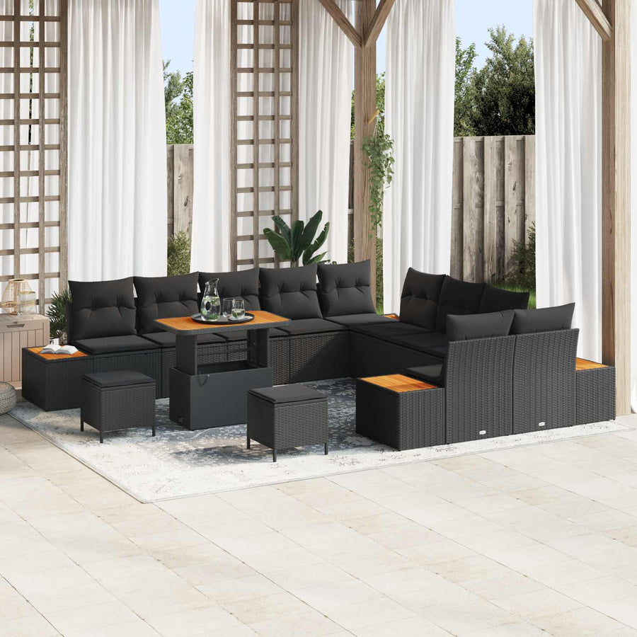 Tuinbankenset 13 pcs Zwart poly rattan