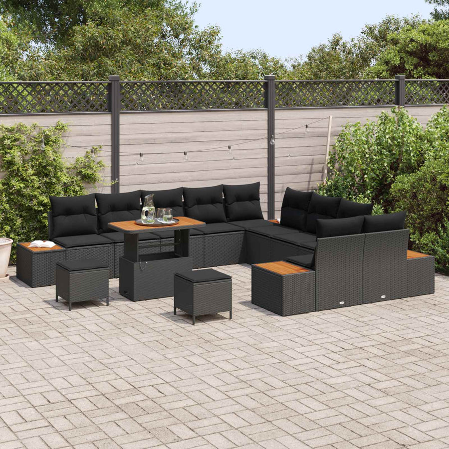 Tuinbankenset 13 pcs Zwart poly rattan