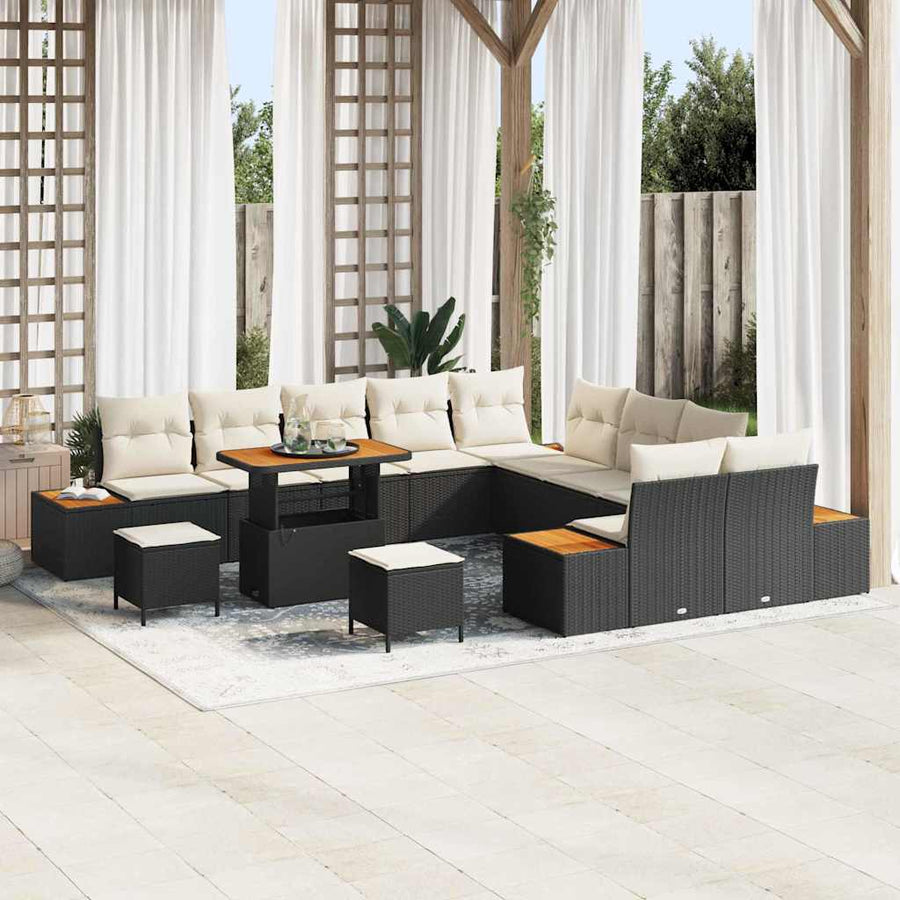 Tuinbankenset 13 pcs Zwart poly rattan