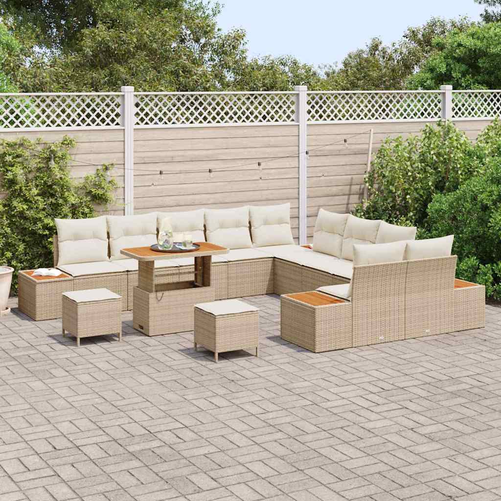 Tuinbankenset 13 pcs Beige poly rattan