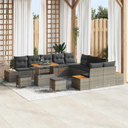 Tuinbankenset poly rattan grijs acaciahout