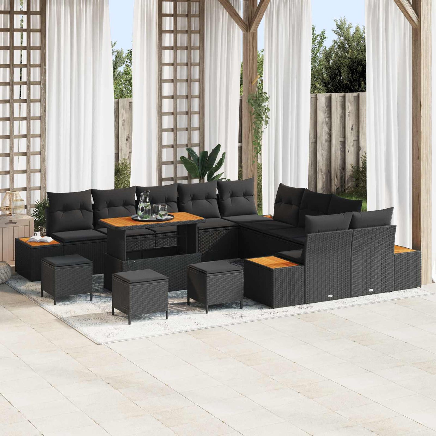 Tuinbankenset 14 pcs Zwart poly rattan