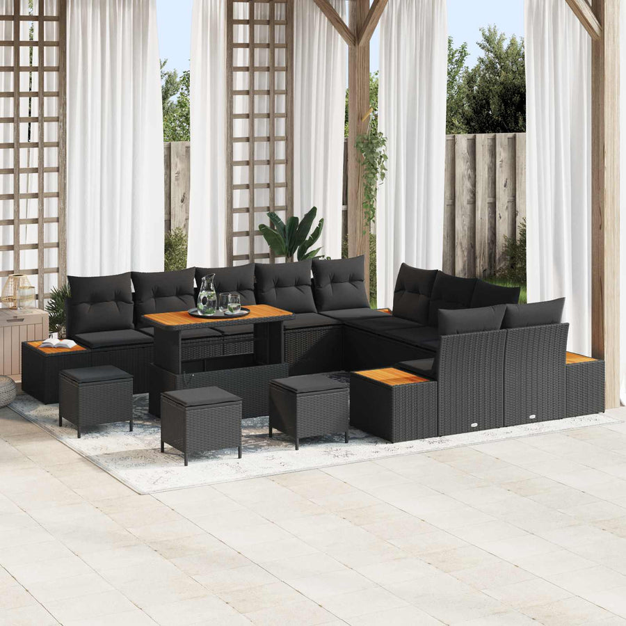 Tuinbankenset 14 pcs Zwart poly rattan