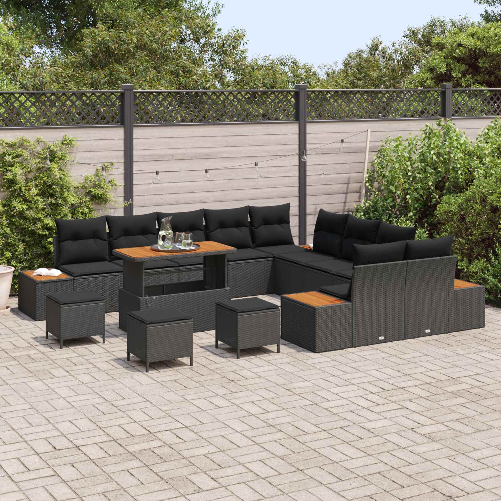 Tuinbankenset 14 pcs Zwart poly rattan