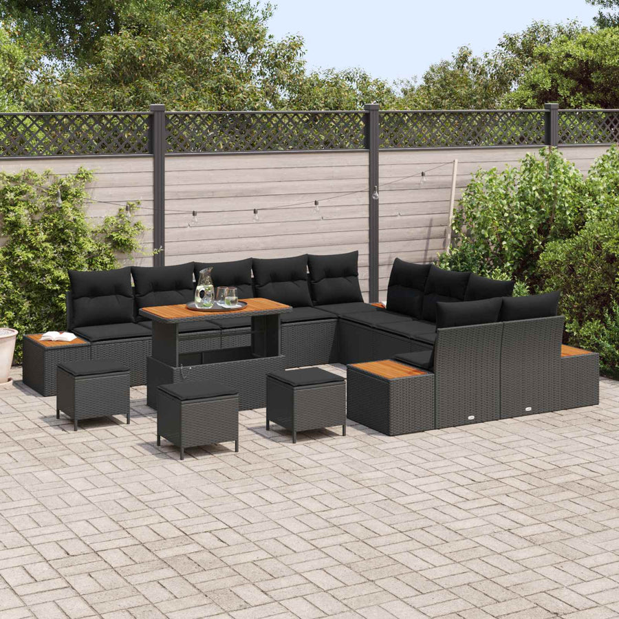 Tuinbankenset 14 pcs Zwart poly rattan