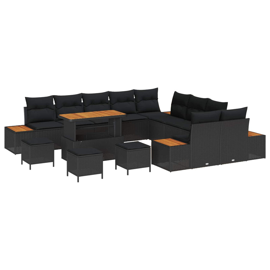Tuinbankenset 14 pcs Zwart poly rattan