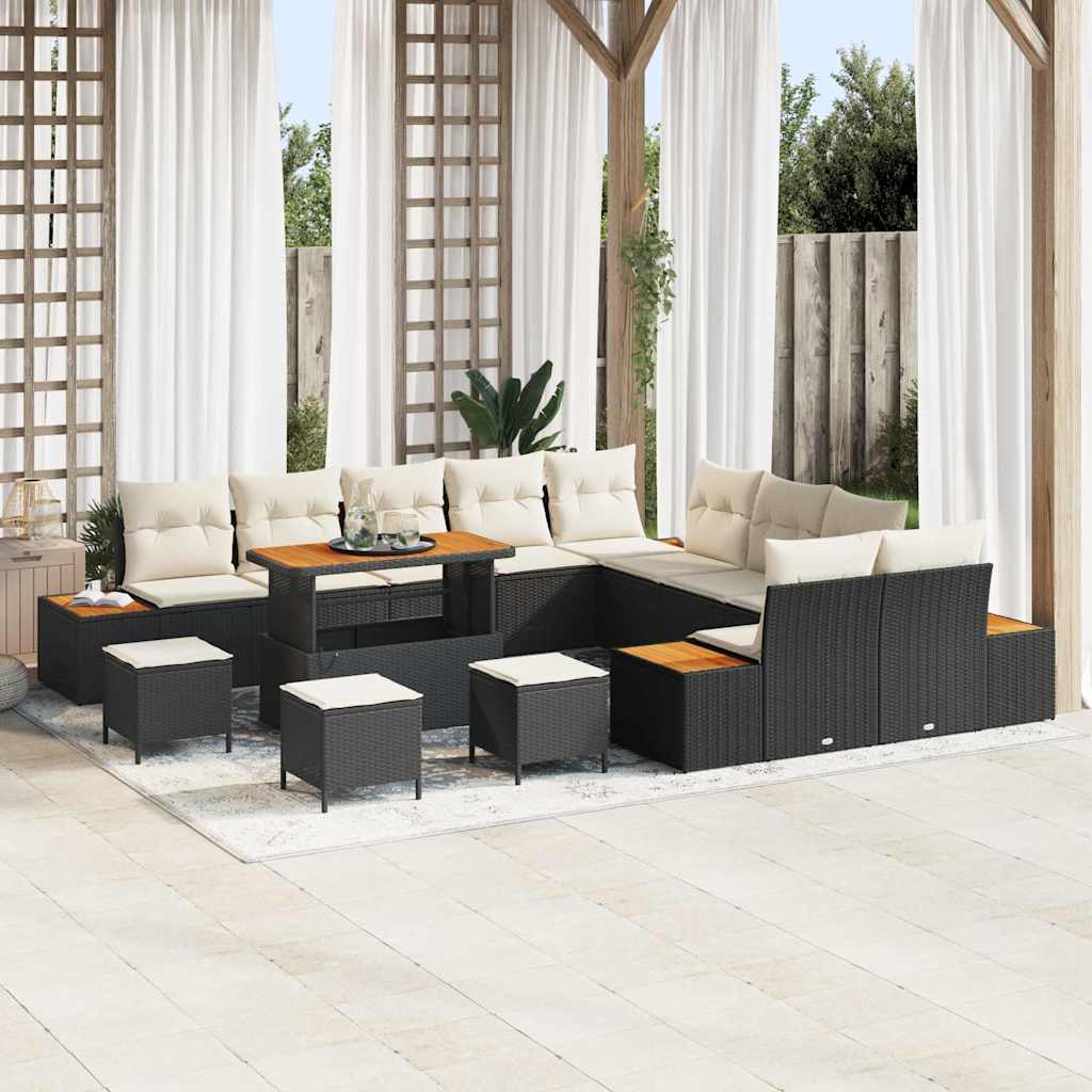 Tuinbankenset 14 pcs Zwart poly rattan