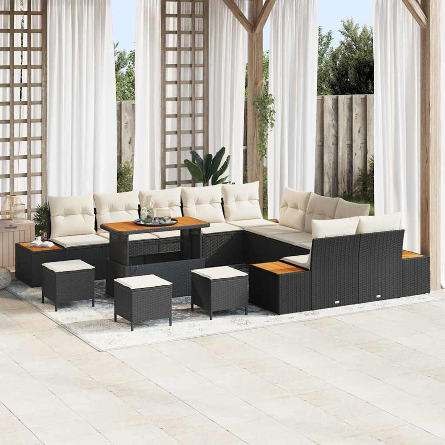 Tuinbankenset 14 pcs Zwart poly rattan