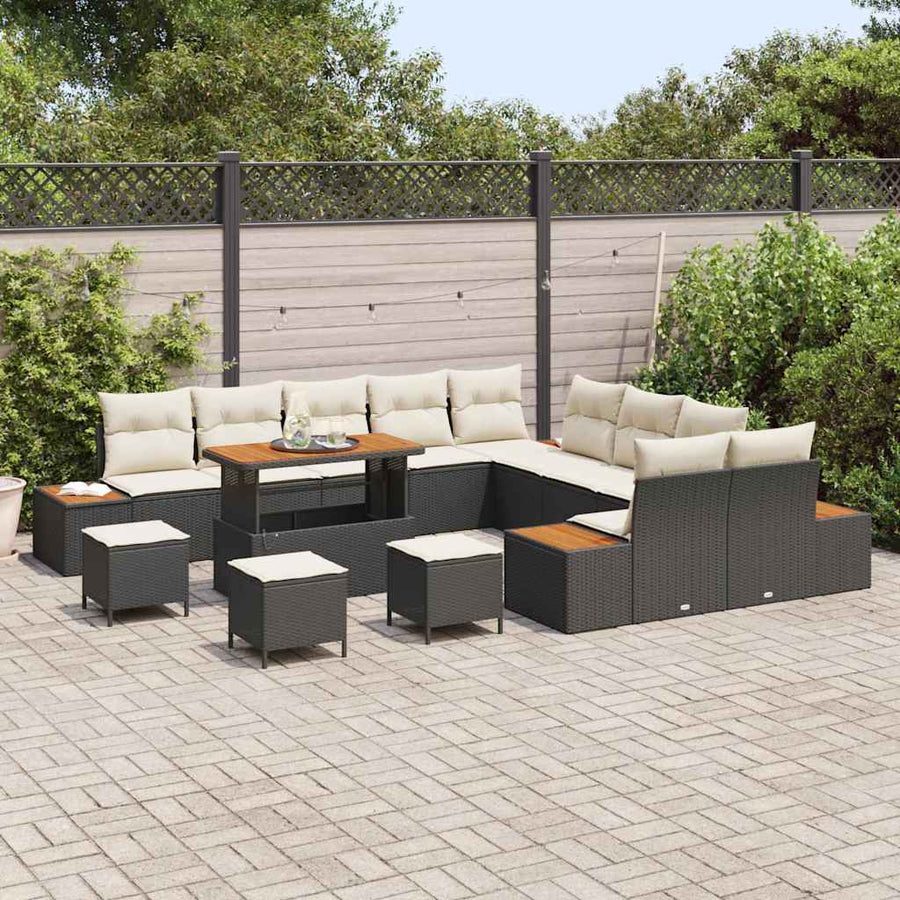 Tuinbankenset 14 pcs Zwart poly rattan