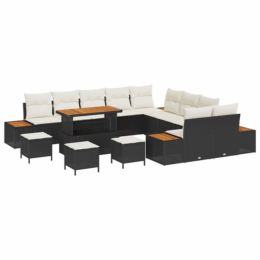 Tuinbankenset 14 pcs Zwart poly rattan