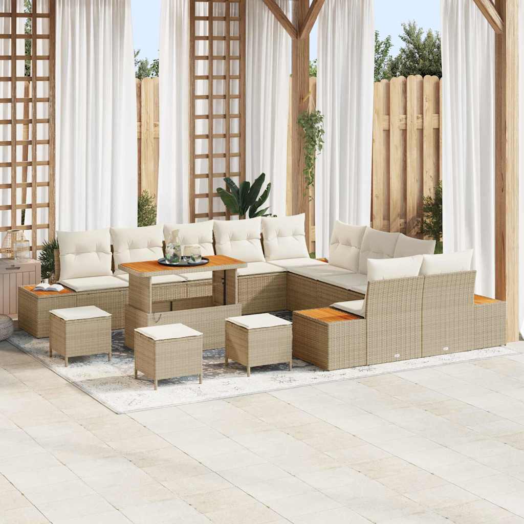 Tuinbankenset 14 pcs Beige poly rattan