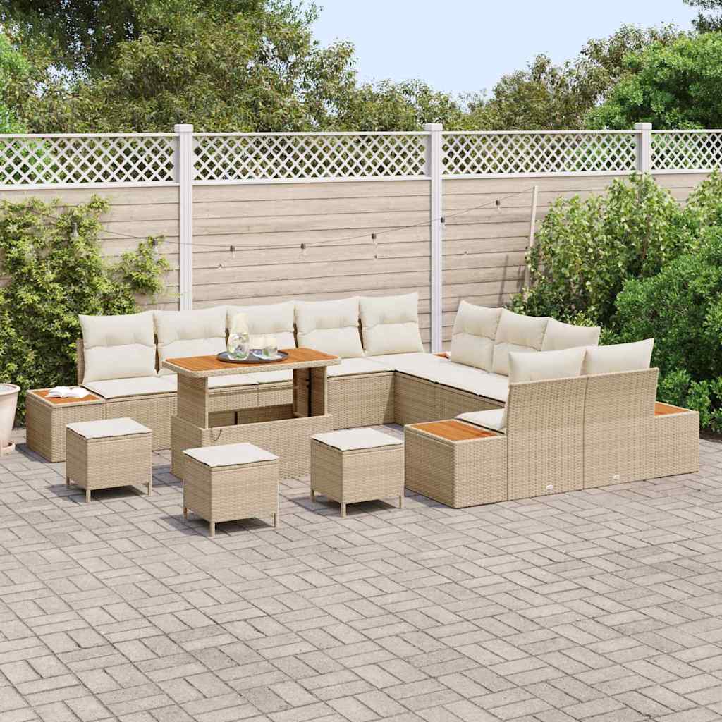 Tuinbankenset 14 pcs Beige poly rattan