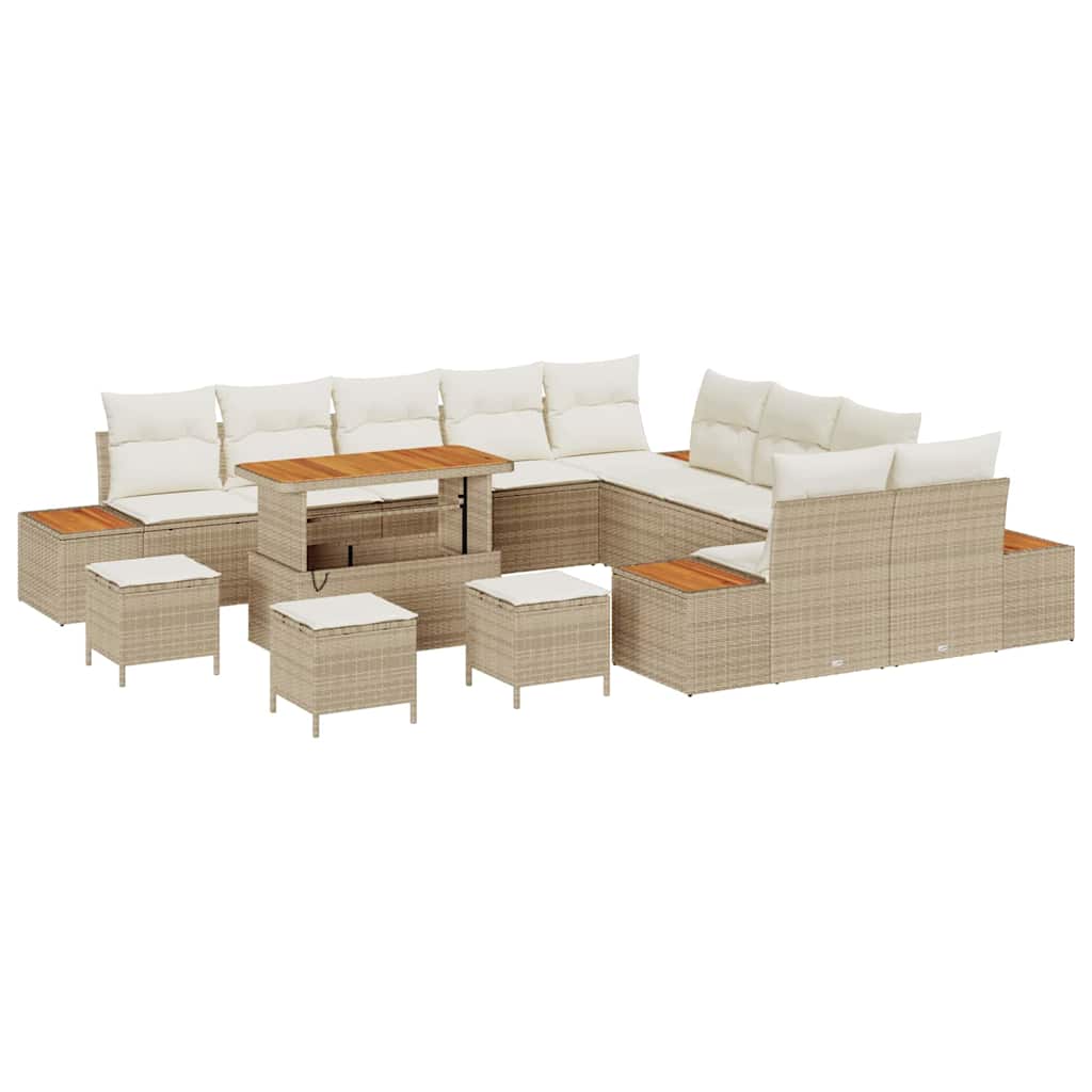 Tuinbankenset 14 pcs Beige poly rattan