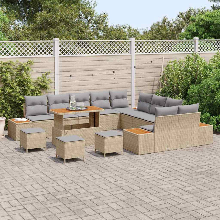 Tuinbankenset 14 pcs Beige poly rattan