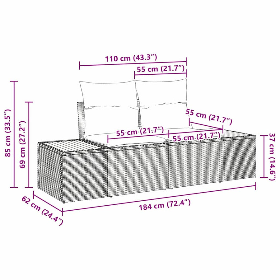 Tuinbankenset 14 pcs Beige poly rattan