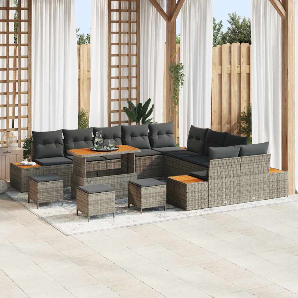 Tuinbankenset 14 pcs Grijs poly rattan