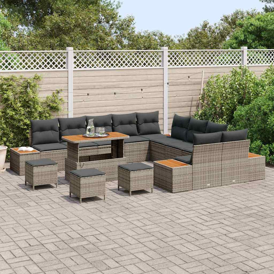 Tuinbankenset 14 pcs Grijs poly rattan