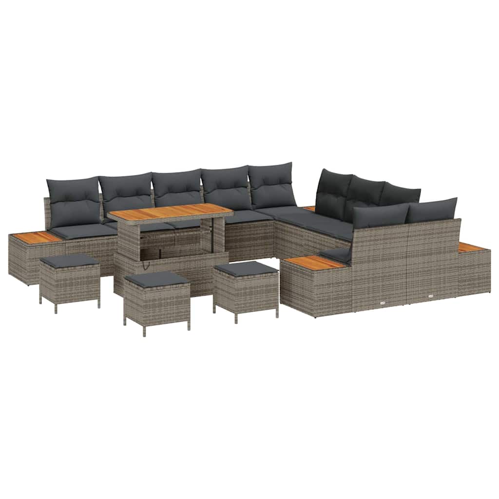 Tuinbankenset 14 pcs Grijs poly rattan
