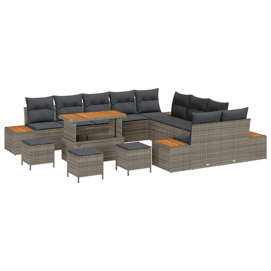 Tuinbankenset 14 pcs Grijs poly rattan
