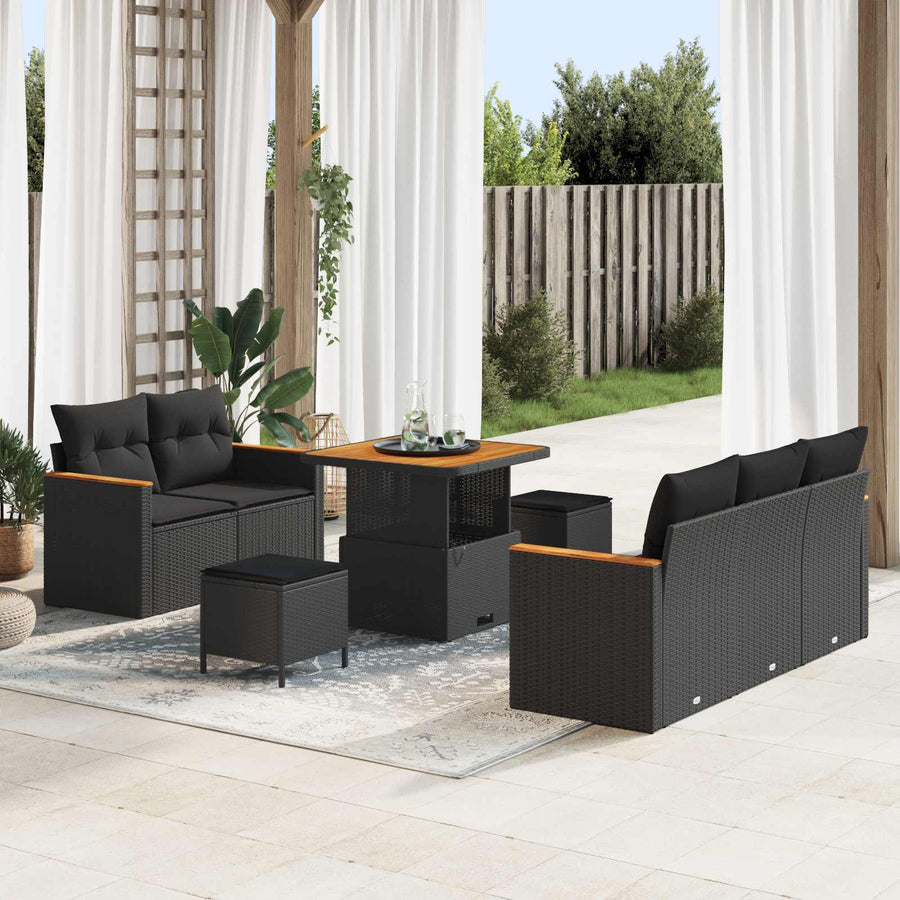 Tuinbankenset 8 pcs Zwart poly rattan