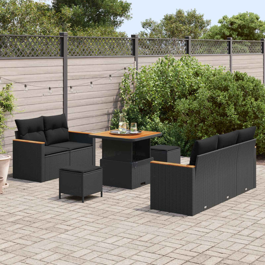 Tuinbankenset 8 pcs Zwart poly rattan