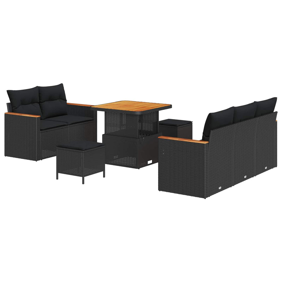 Tuinbankenset 8 pcs Zwart poly rattan