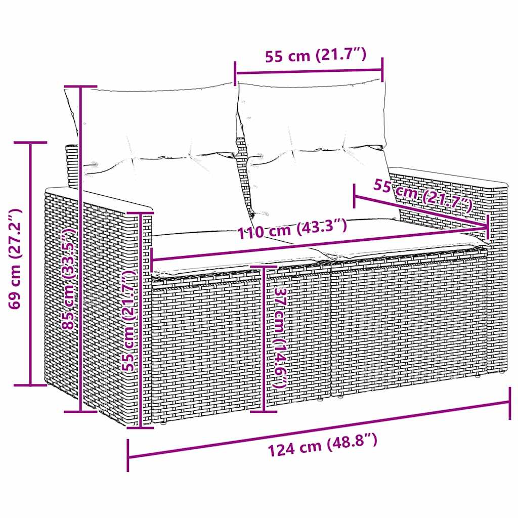 Tuinbankenset 8 pcs Zwart poly rattan