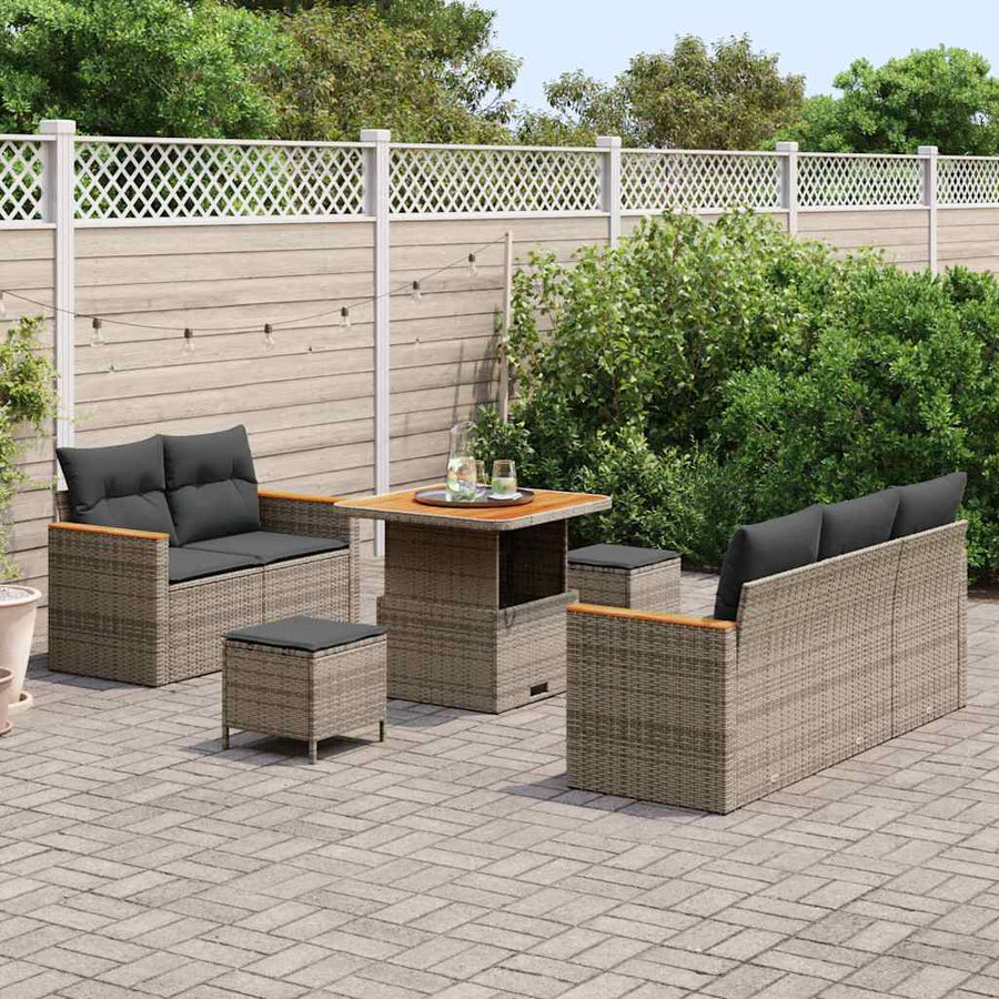 Tuinbankenset 8 pcs Grijs poly rattan