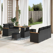 Tuinset poly rattan 7 zitplaatsen zwart acaciahout