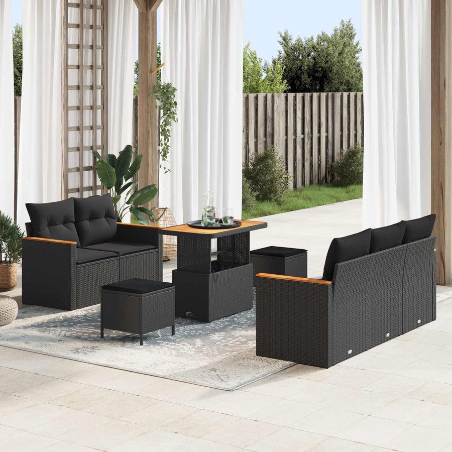 Tuinbankenset 8 pcs Zwart poly rattan