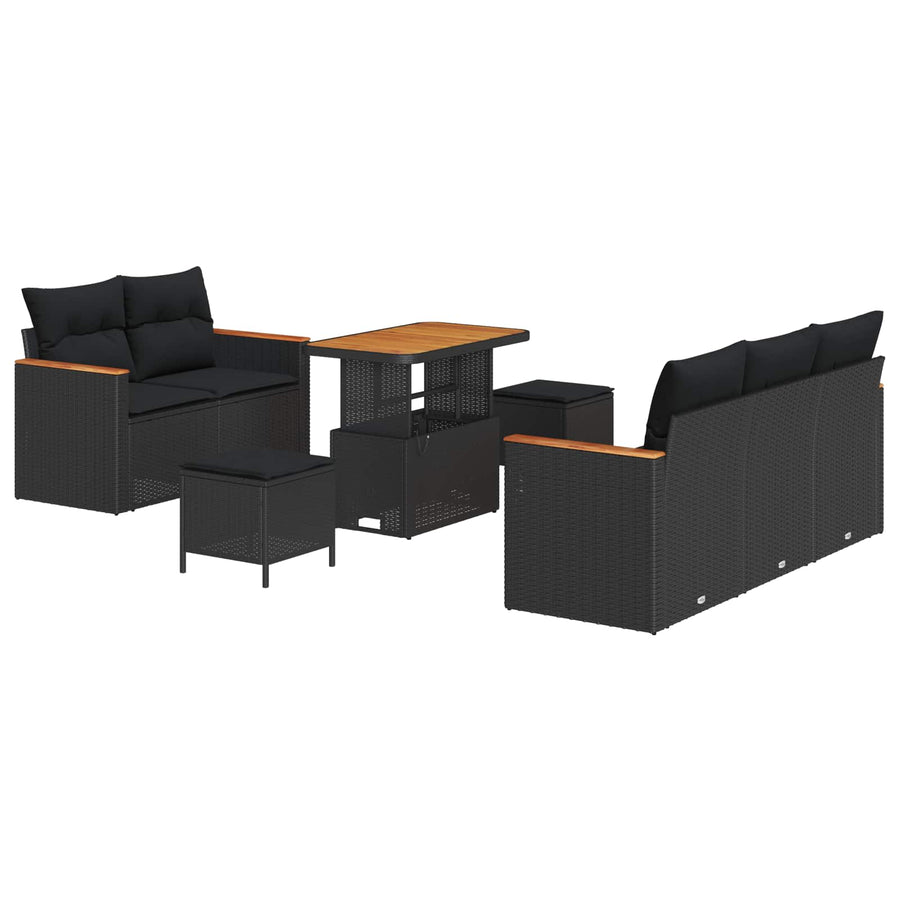 Tuinbankenset 8 pcs Zwart poly rattan