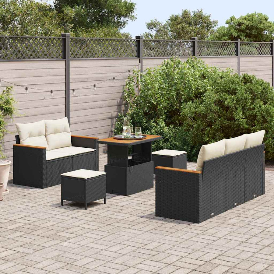 Tuinbankenset 8 pcs Zwart poly rattan