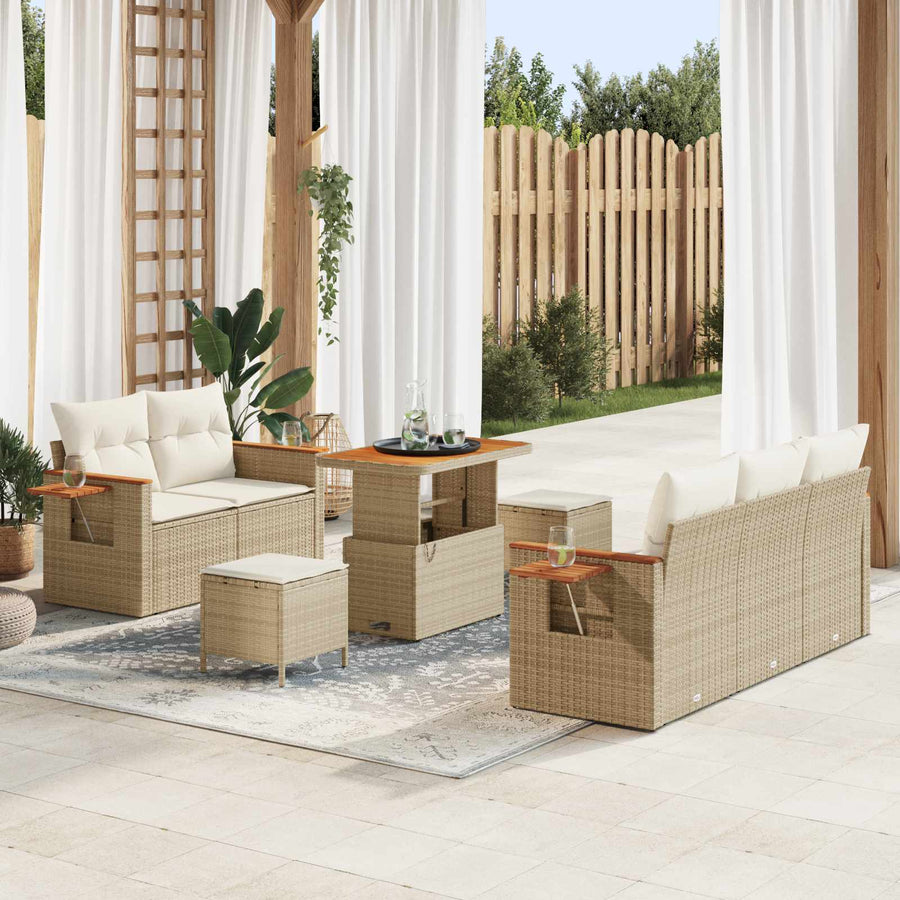 Tuinbankenset 8 pcs Beige poly rattan