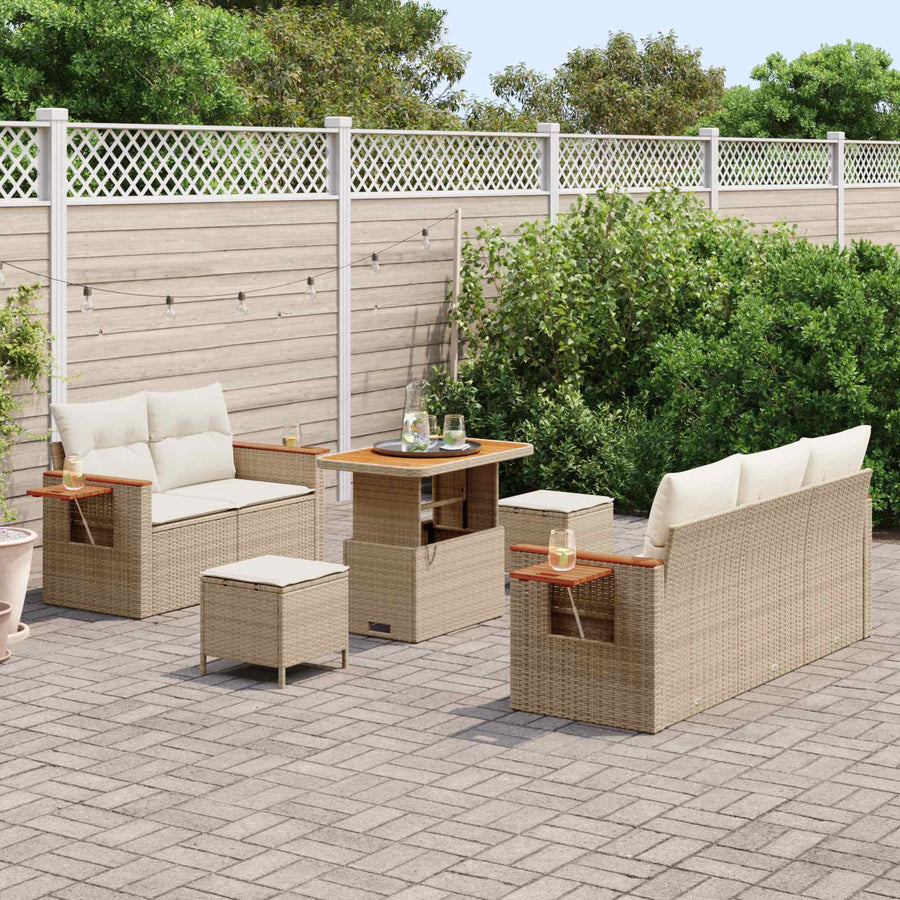 Tuinbankenset 8 pcs Beige poly rattan