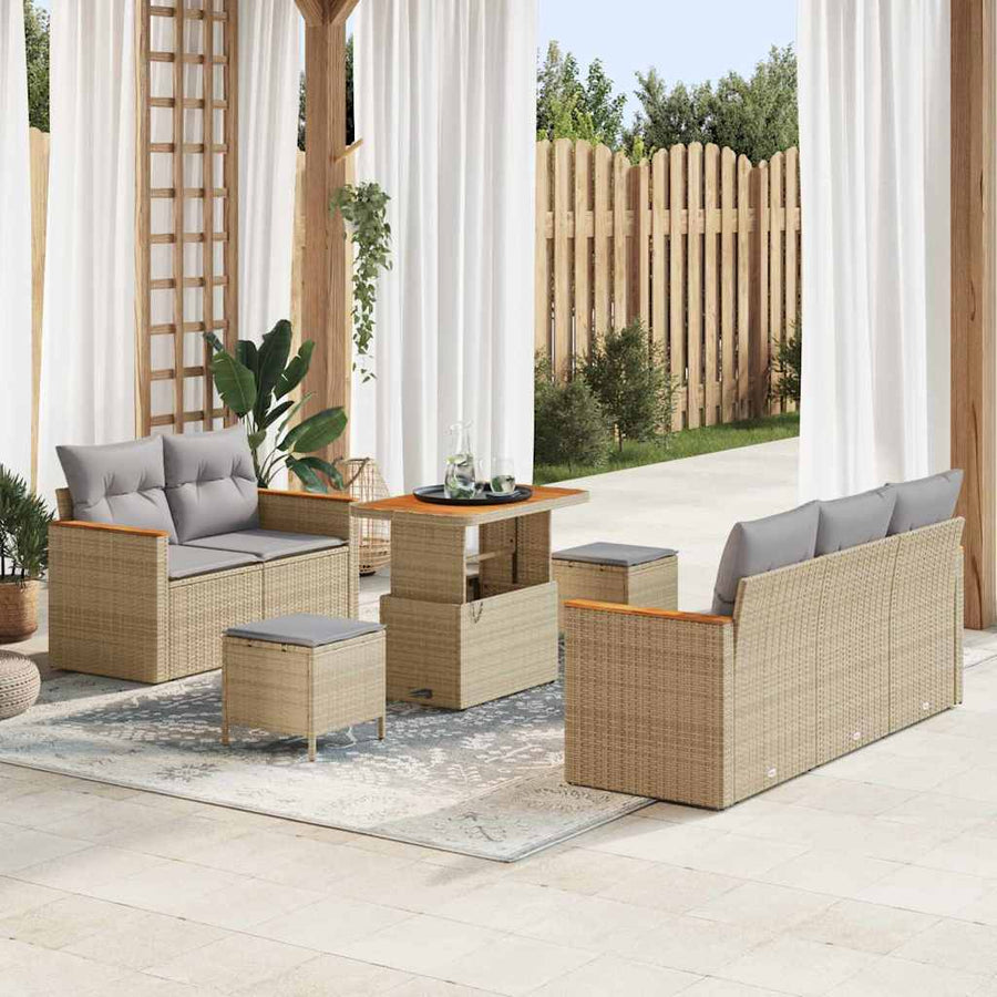 Tuinbankenset 8 pcs Beige poly rattan