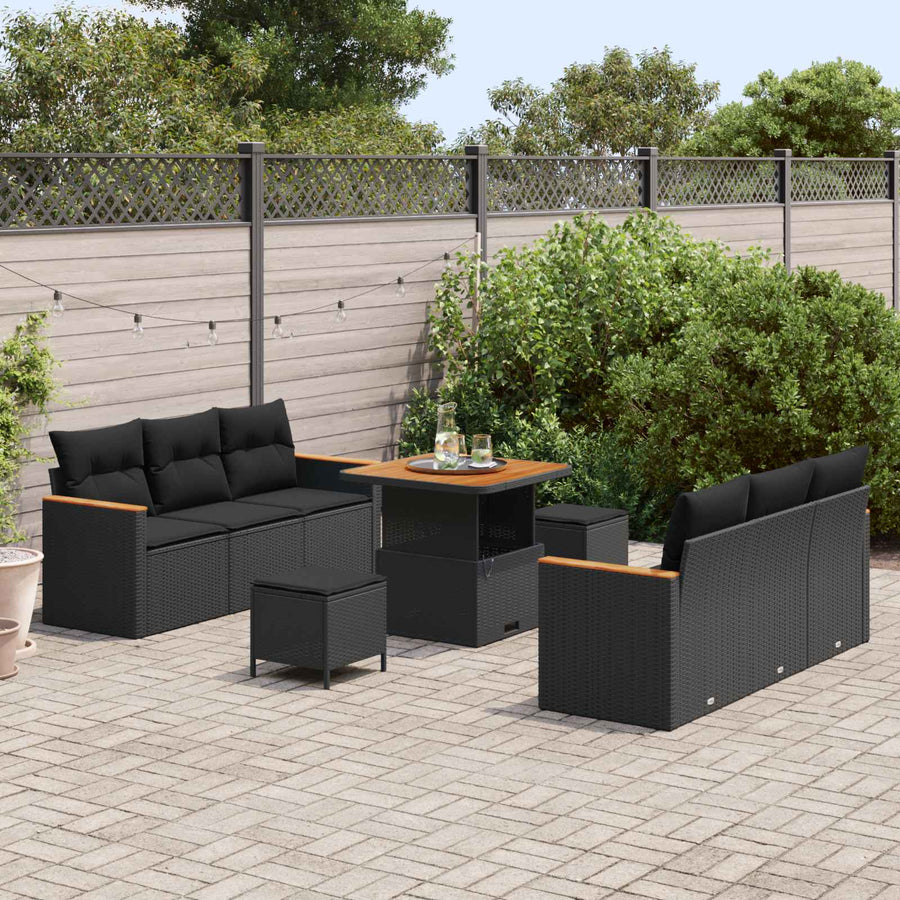 Tuinbankenset 9 pcs Zwart poly rattan