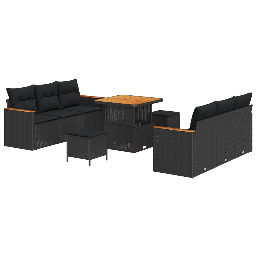 Tuinbankenset 9 pcs Zwart poly rattan